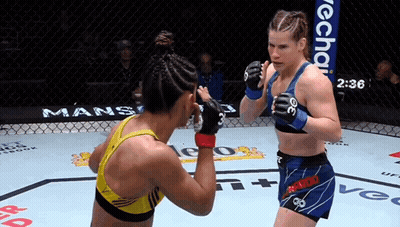 Two Women Fighting In Boxing Ring With Reebok Sign GIF