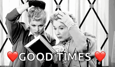 Two Women Holding Book Good Times GIF