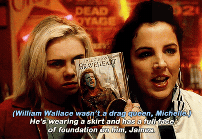 Two Women Holding Braveheart GIF