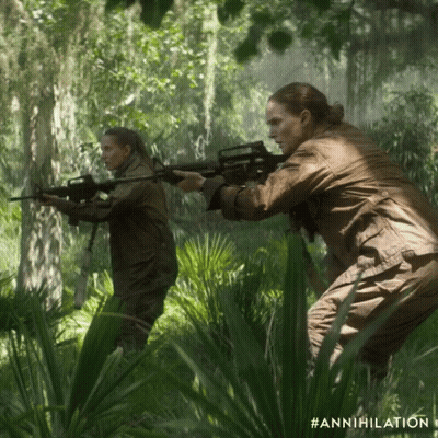 Two Women Holding Guns In Forest #Annihilation GIF