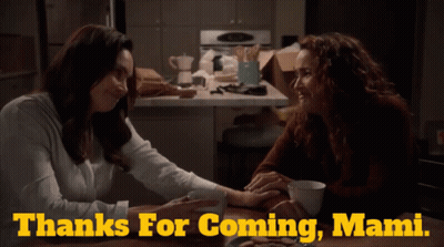 Two Women Holding Hands Thanks For Coming Mami GIF