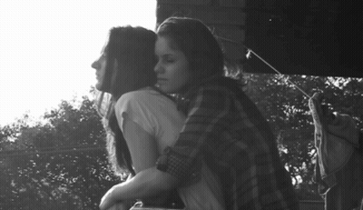 Two Women Hugging Black And White Photo GIF