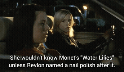 Two Women In A Car Saying She Wouldn't Know Monet's Water Lilies GIF