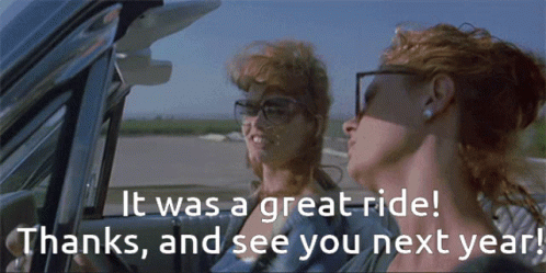 Two Women In A Car With The Words " It Was A Great Ride " GIF