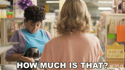 Two Women In A Store Saying How Much Is That GIF