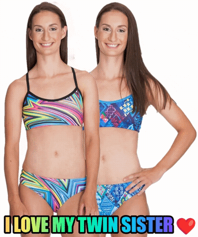 Two Women In Bikinis With The Words I Love My Twin Sister GIF