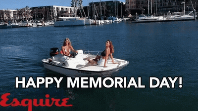 Two Women In Boat Saying Happy Memorial Day GIF