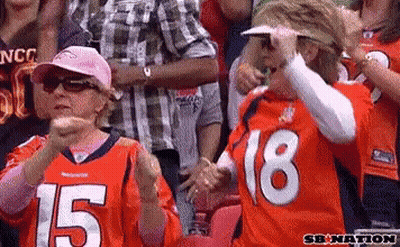 Two Women In Broncos Jerseys 15 And 18 GIF
