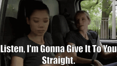 Two Women In Car Saying Listen I'm Gonna Give It To You Straight GIF