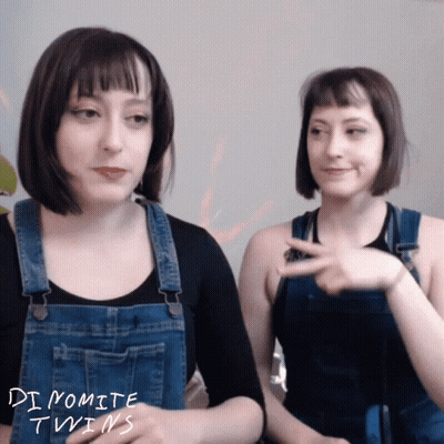 Two Women In Overalls Dynamite Twins GIF