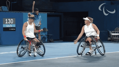 Two Women In Wheelchairs Tennis Court 130 Km/h GIF