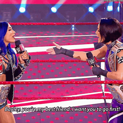 Two Women In Wrestling Ring One Says Bayley You're My Best Friend GIF
