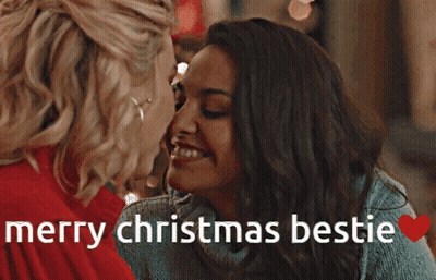 Two Women Kissing Merry Christmas Bestie GIF