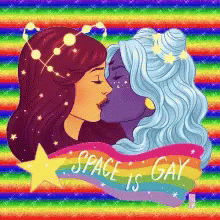 Two Women Kissing With Space Is Gay Banner GIF