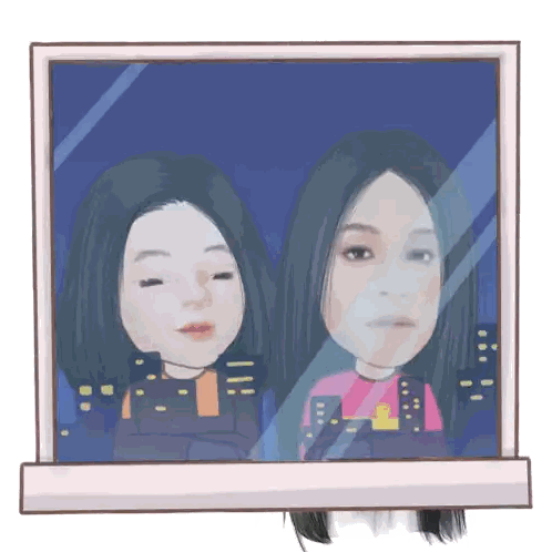 Two Women Looking Out Window At Night Sticker