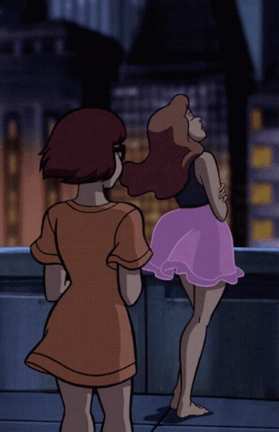 Two Women On Balcony Looking At Sky GIF