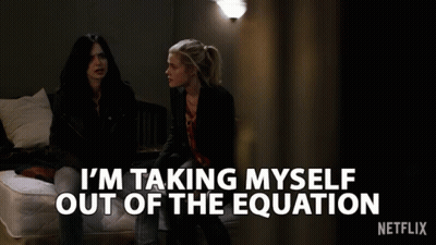 Two Women On Bed Saying I'm Taking Myself Out Of The Equation GIF