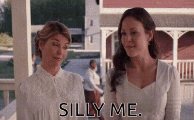 Two Women On Porch One Saying Silly Me GIF