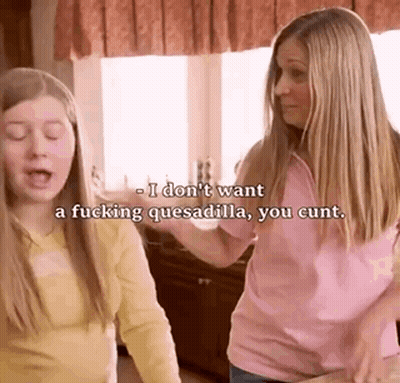 Two Women One Saying I Don't Want A Fucking Quesadilla You Cunt GIF
