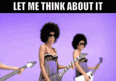 Two Women Playing Guitars Saying Let Me Think About It GIF