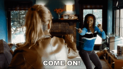 Two Women Playing Video Game Saying Come On GIF