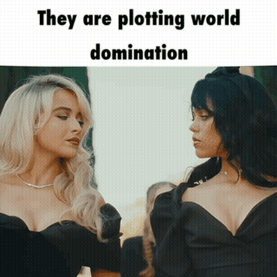 Two Women Plotting World Domination GIF