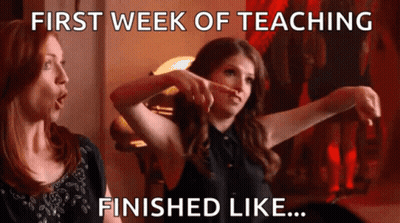Two Women Pointing First Week Of Teaching Finished GIF