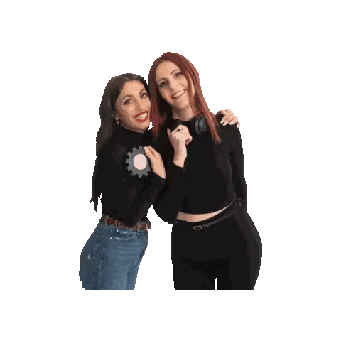 Two Women Posing One With Gear On Shoulder Sticker