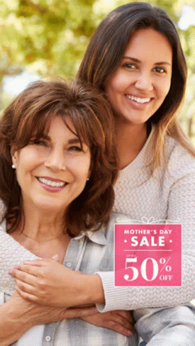 Two Women Posing With Mother's Day Sale Sign GIF