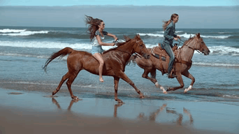 Two Women Riding Horses On Beach GIF
