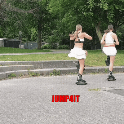 Two Women Rollerblading Jump4It Red GIF