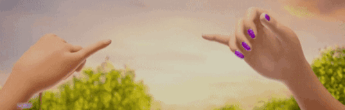 Two Women 'S Hands With Purple Nail Polish Pointing To Each Other GIF