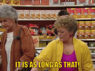 Two Women Shopping Grocery Store Saying It's That Long GIF