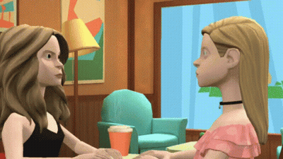 Two Women Sitting At Table GIF