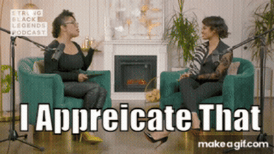 Two Women Sitting By Fireplace Saying I Appreciate That GIF