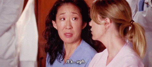 Two Women Sitting Next To Each Other One Says It's Ugh GIF
