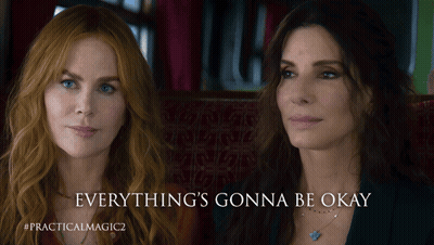 Two Women Sitting Next To Each Other With The Words Everything 'S Gonna Be Okay On The Bottom GIF