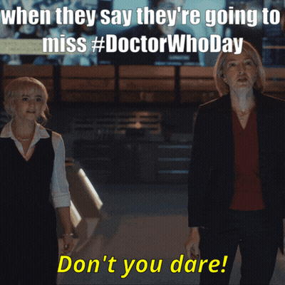 Two Women Standing Next To Each Other With A Caption That Says " Don 'T You Dare " GIF