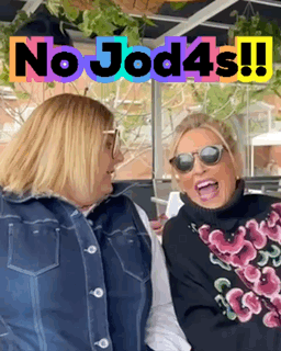 Two Women Standing Next To Each Other With The Words No Jod4s GIF