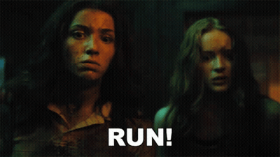 Two Women Standing One Screaming Run GIF
