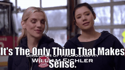 Two Women Standing With Text It's The Only Thing That Makes Will Fisher Sense GIF
