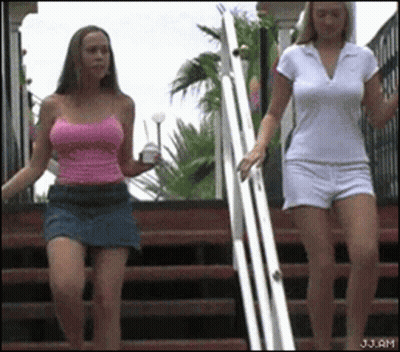 Two Women Walking Down Stairs J.J.Am GIF