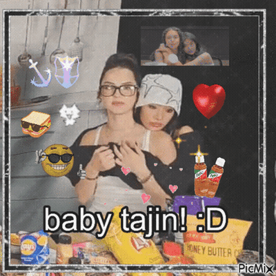 Two Women With Baby Tajin GIF