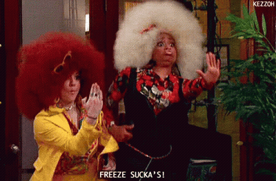 Two Women With Big Afros Saying Freeze Sucka GIF