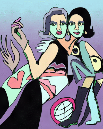 Two Women With Face Masks GIF