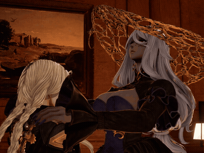 Two Women With Long White And Blonde Hair Side By Side GIF