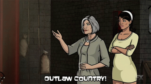Two Women With Outlaw Country Text GIF