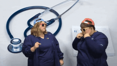 Two Women With Stethoscope And R Sign GIF