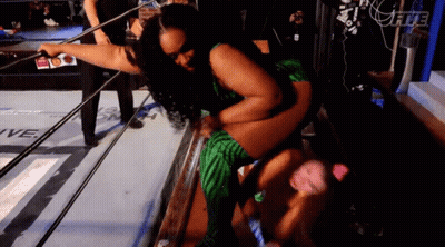 Two Women Wrestling In Ring Saying Fite GIF