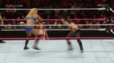 Two Women Wrestling In Ring With Crowd GIF
